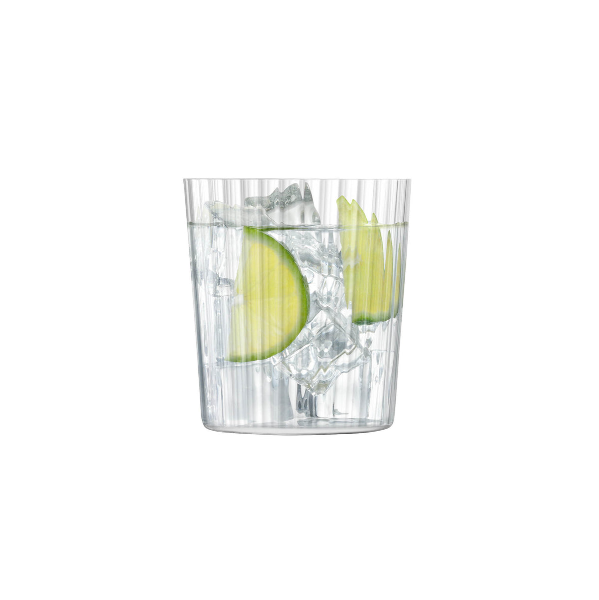 Set of four clear LSA Gio Line tumblers, 390ml each, featuring sleek design and transparent glass for beverages.