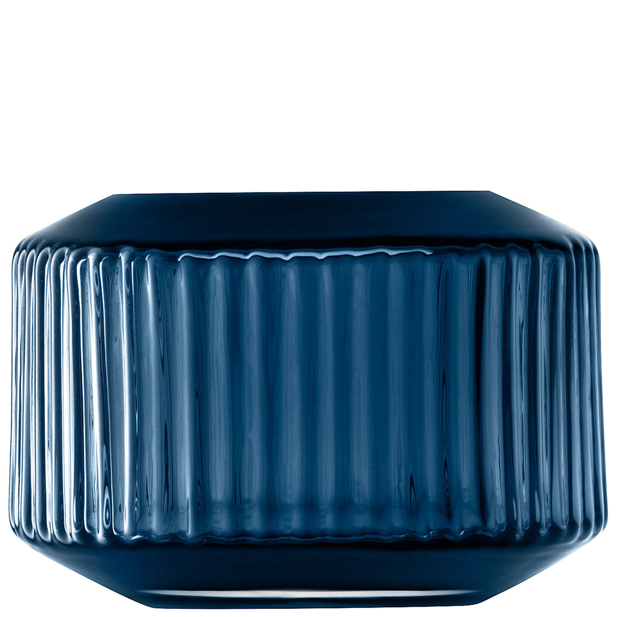 LSA Rotunda tealight holder in sapphire glass, 7cm tall, with a smooth, rounded design perfect for ambient candlelight.