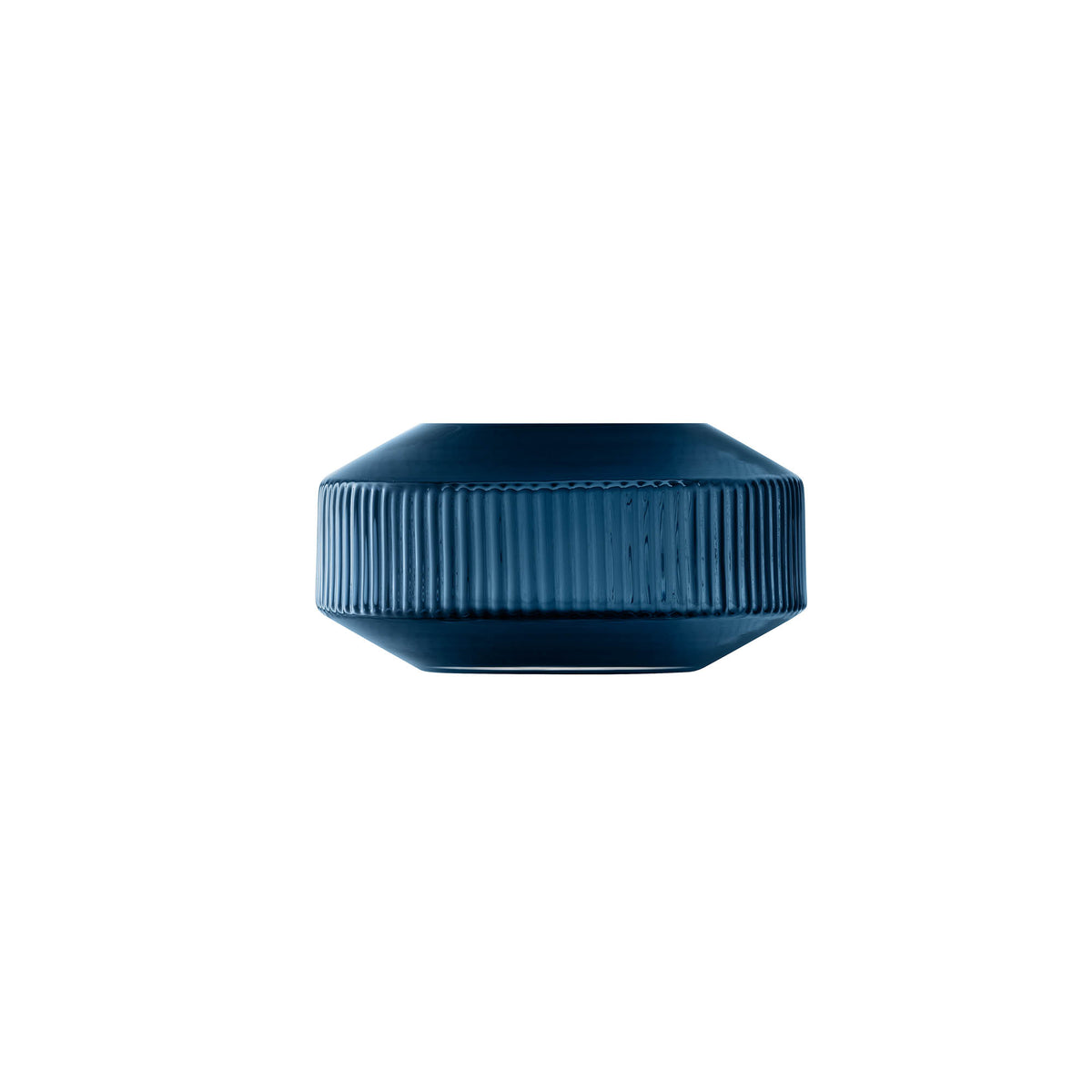 LSA Rotunda wide vase in sapphire glass, 14cm tall, with a smooth, rounded design ideal for decorative floral arrangements.