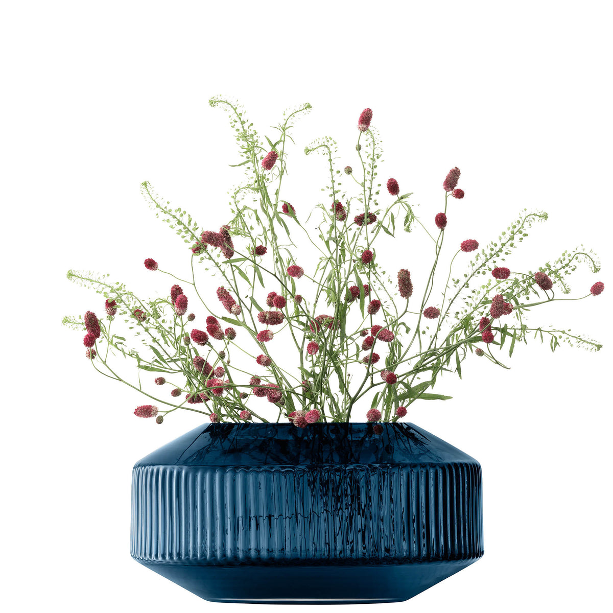 LSA Rotunda Wide Vase in sapphire blue, 14cm tall, with a smooth, rounded design perfect for floral arrangements.