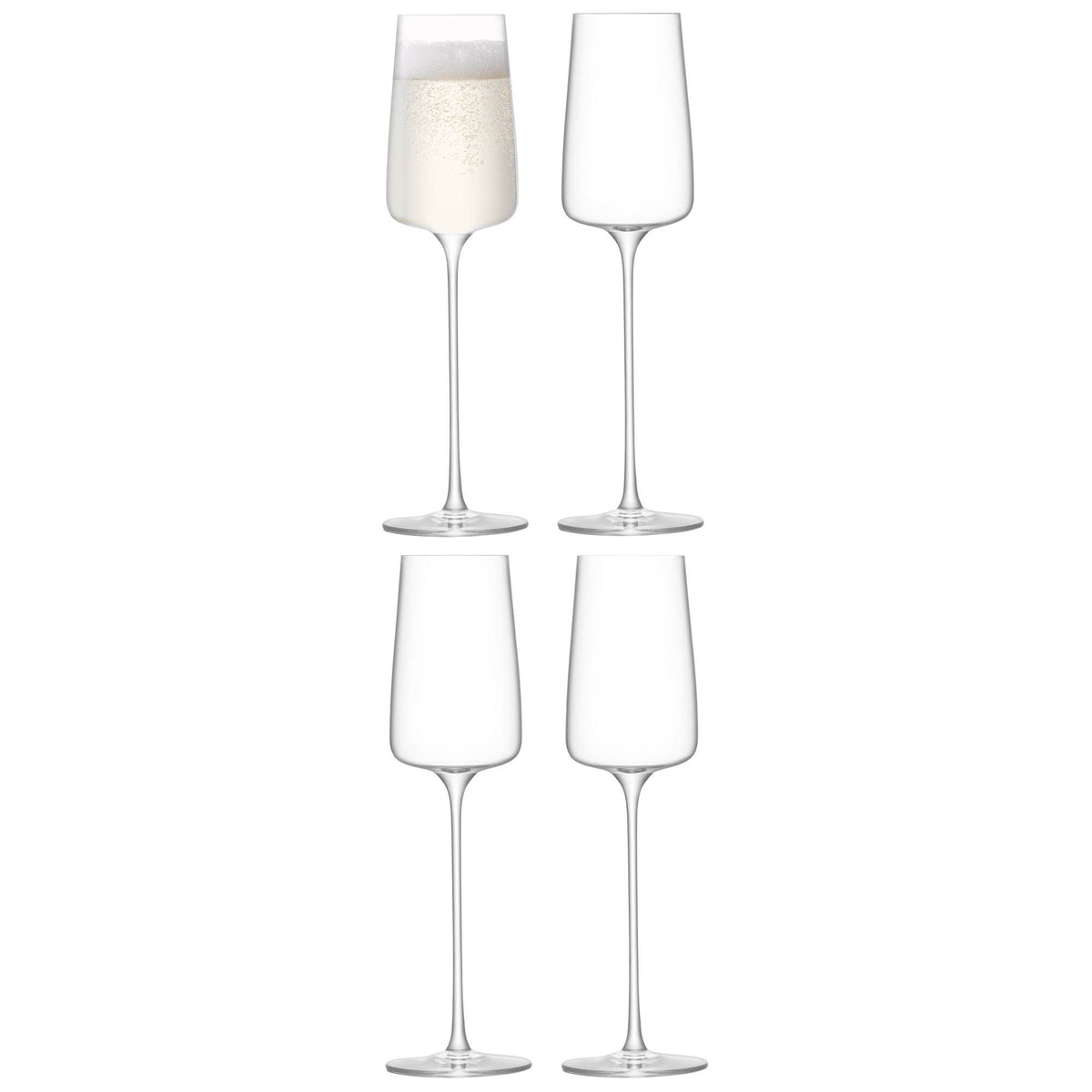 Set of four LSA Metropolitan champagne flutes, 230ml clear Sektglas with elegant design, perfect for celebrating special occasions.