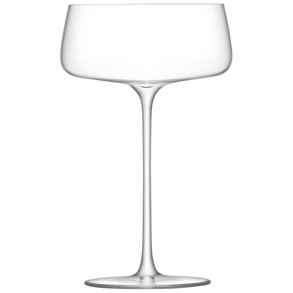 Set of four LSA Metropolitan champagne saucers, 300ml clear glass champagne glasses with elegant design.