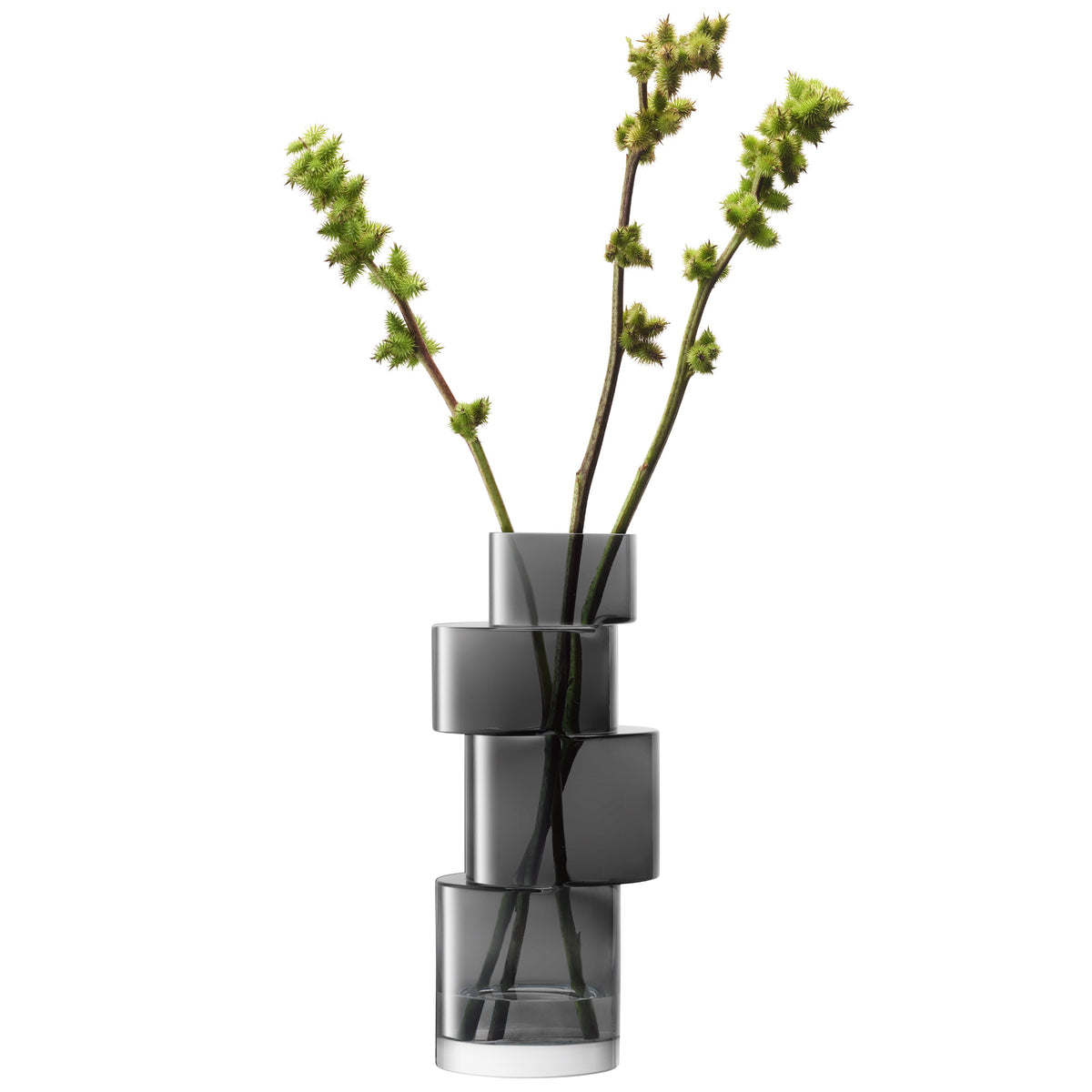 Gray LSA Vase TIER, 35cm tall, with a modern tiered design, suitable for decorative floral arrangements.