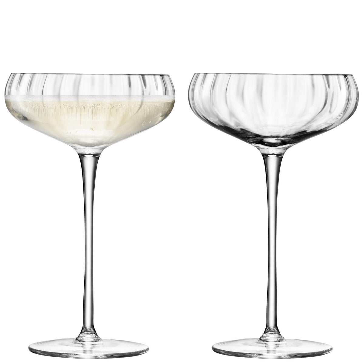 Pair of clear LSA Aurelia Sektgläser, 300ml champagne flutes, elegant glassware for celebratory drinks.