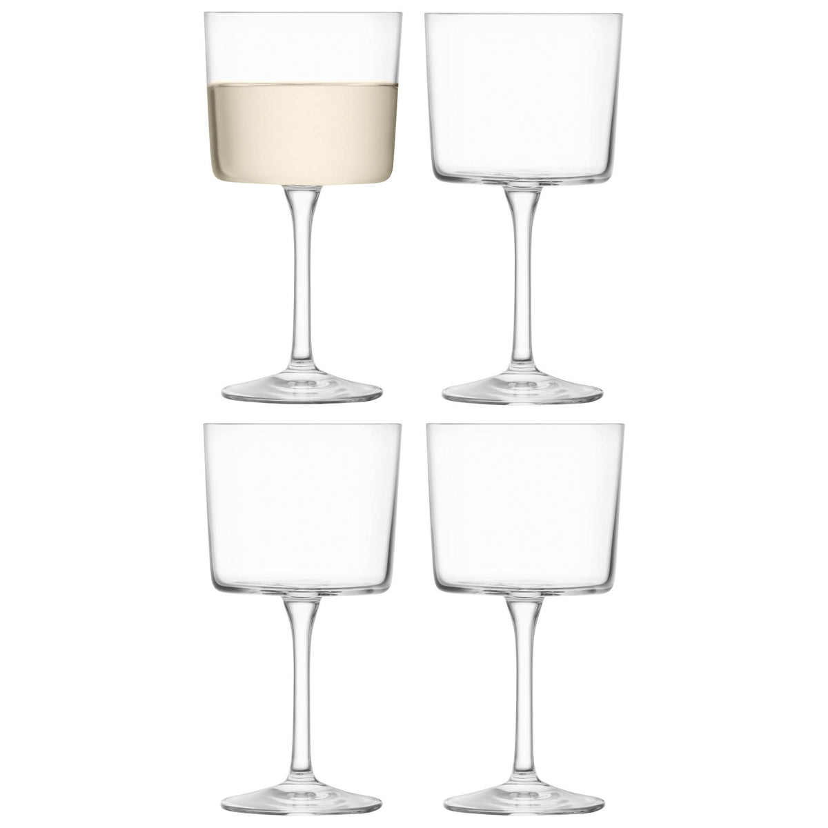 Set of four clear LSA Gio wine glasses, 250ml, elegant and modern design, perfect for serving wine in style.