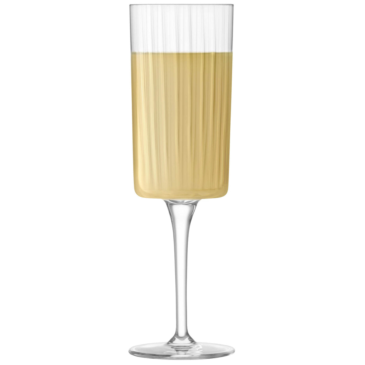 Set of four clear LSA Gio Line champagne flutes, 210ml Sektglas with sleek design and elegant shape.