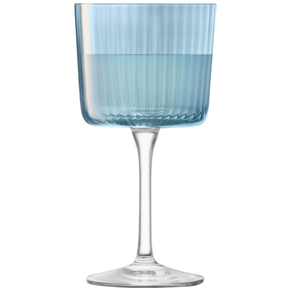 Set of four LSA GEMS ocean-colored wine glasses with elegant design in a glass material.