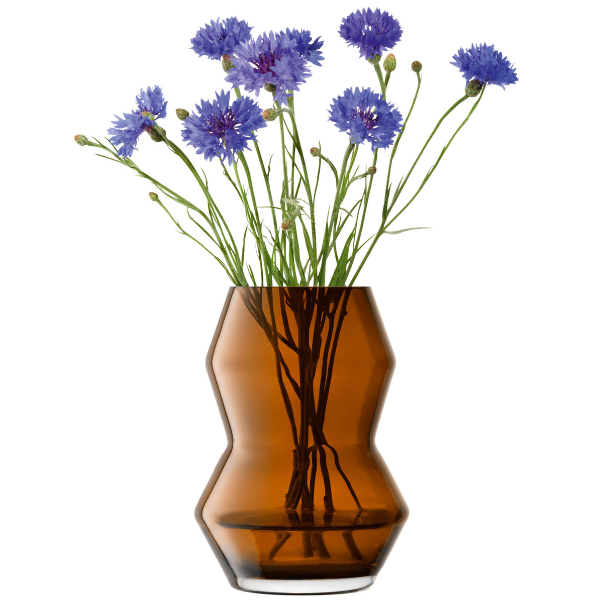 LSA Sculpt Vase in cognac glass, 16cm tall, with a smooth, rounded design perfect for modern home decor.