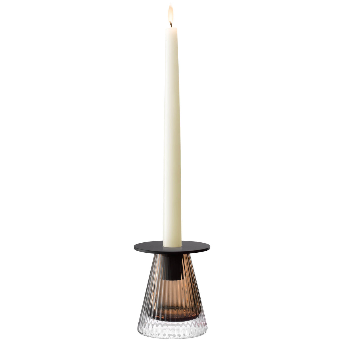 LSA Beacon candle holder and vase in taupe and jet black, 10cm tall, with sleek modern design and smooth finish.