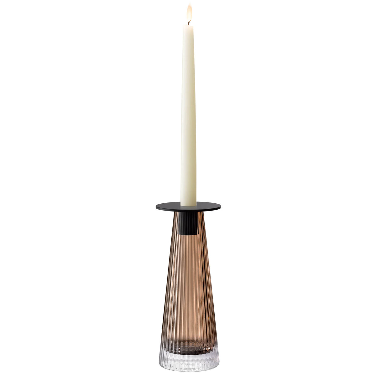 LSA Beacon candle holder and vase in taupe and jet black, 22cm tall, elegant ceramic design with a sleek, modern look.
