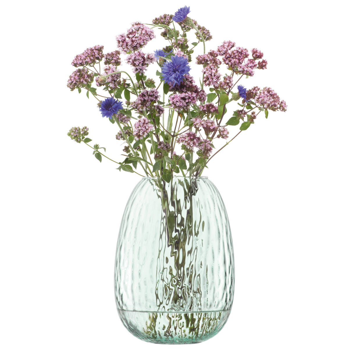 LSA Canopy Seed Vase in recycled glass, 19cm tall, with a smooth, rounded design perfect for floral arrangements.