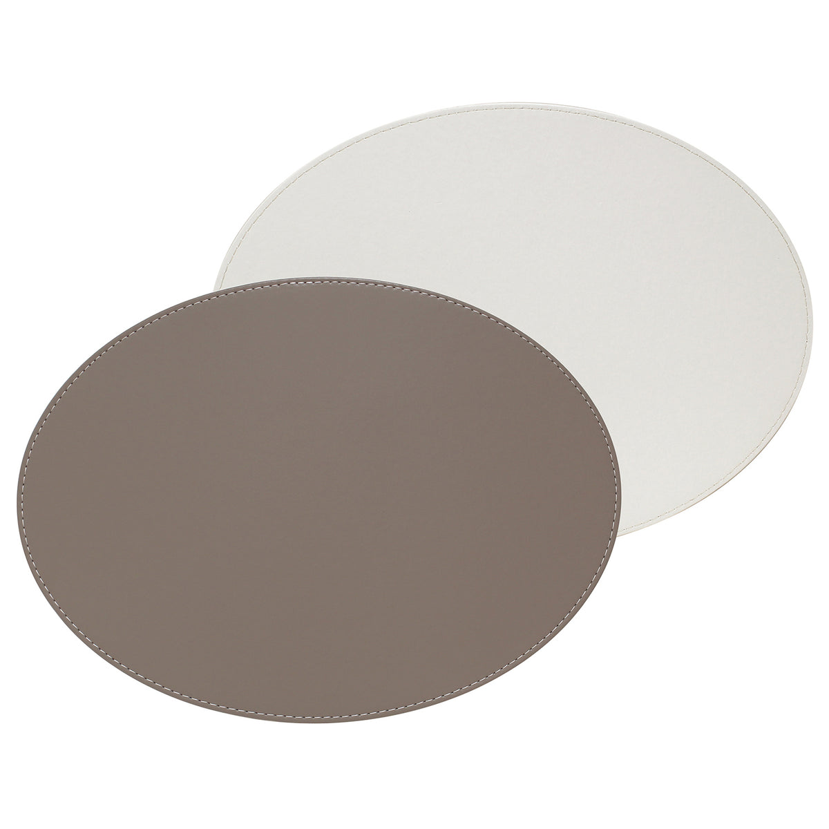 FREEFORM Platzset DUO in taupe and white, oval-shaped table placemats set for elegant dining, featuring a stylish design.