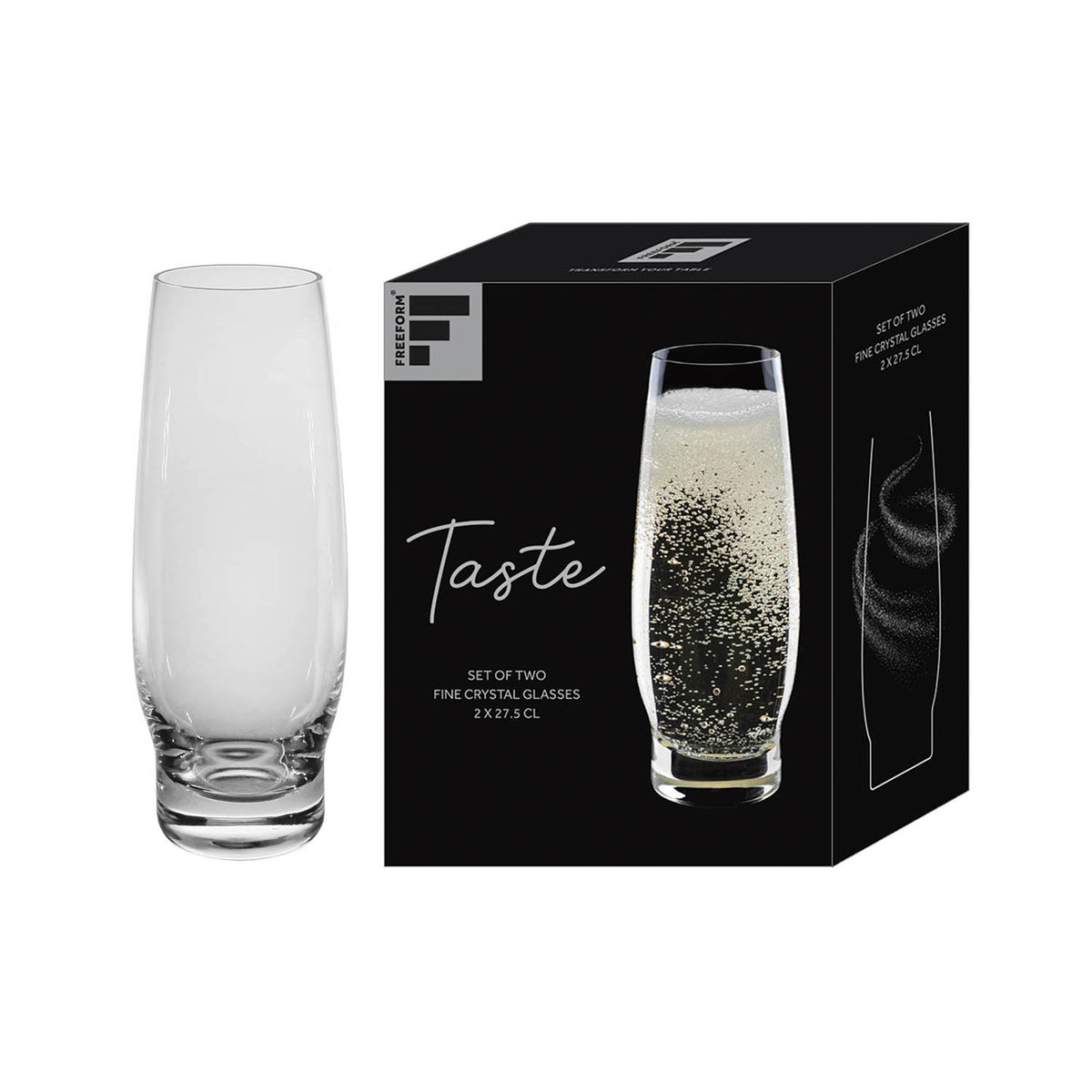Pair of clear FREEFORM Sekt-Glas champagne flutes, 2 x 275 ml, with elegant curved design for sparkling wine.