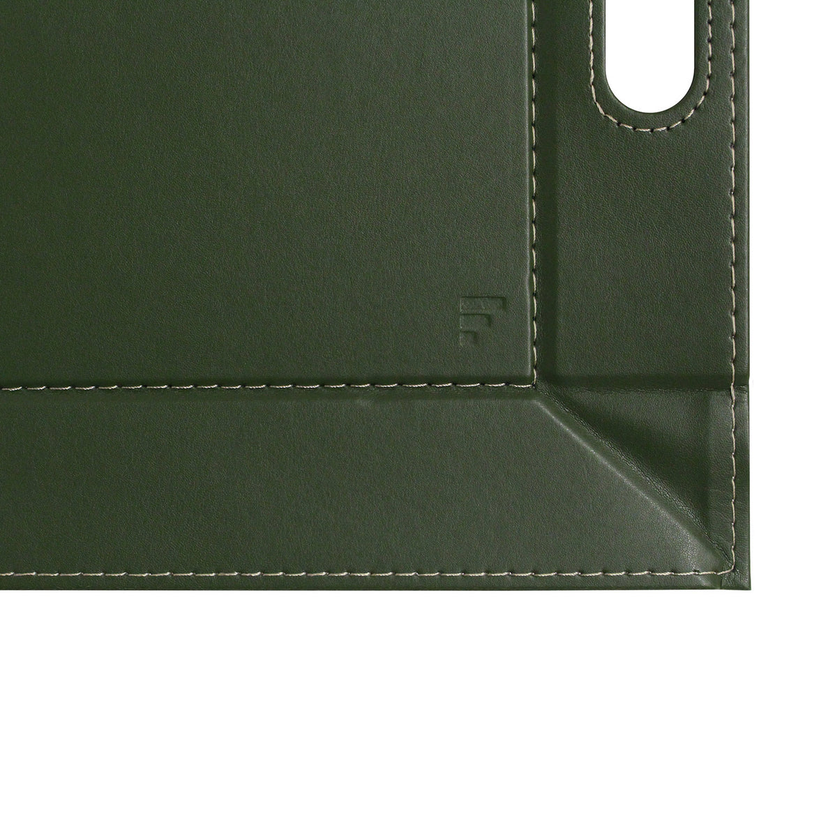 Small 2-in-1 Wendetablett and Tischset by Freeform in olive and ivory, showing both sides with smooth surface and rounded edges.