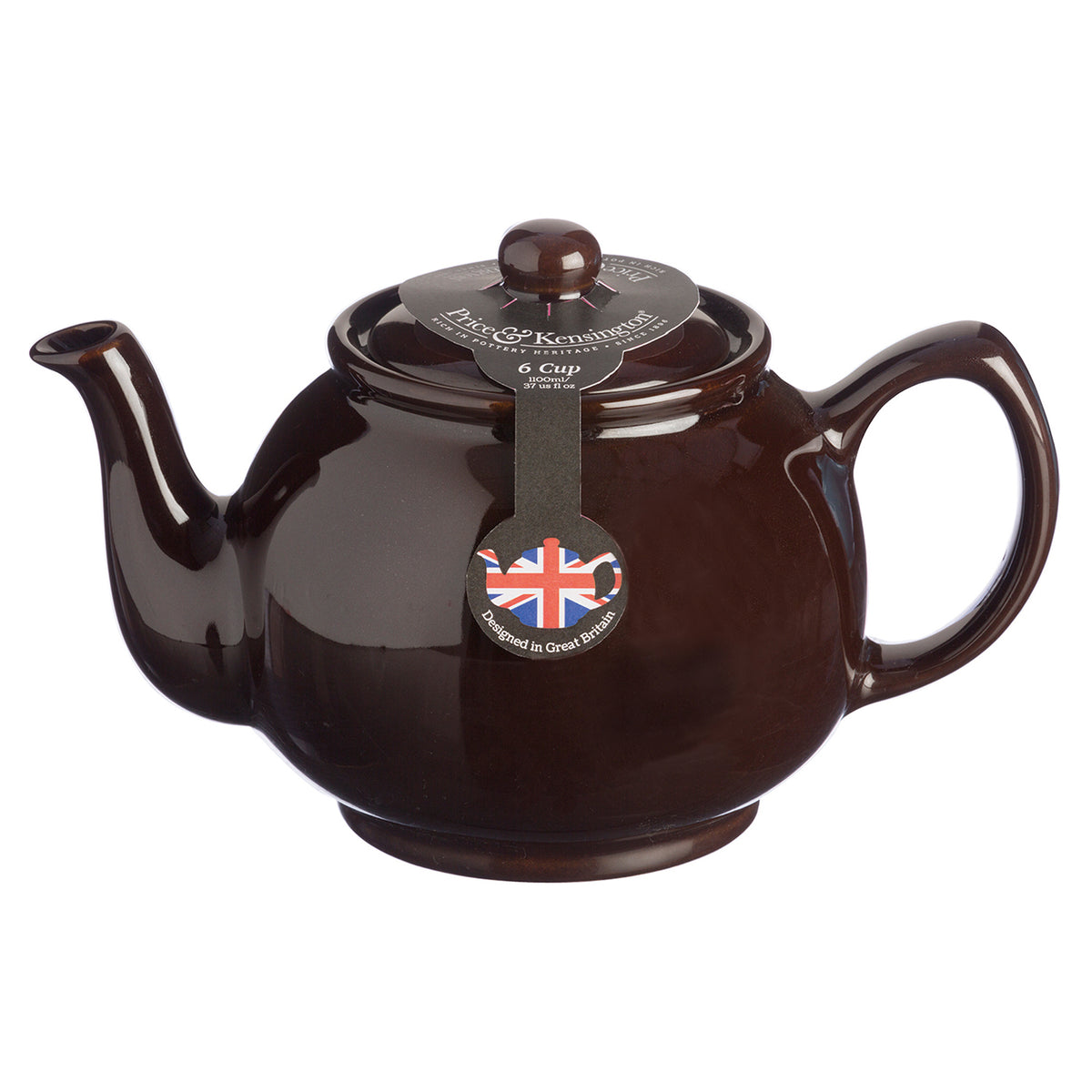 Brown P & K Kensington teapot with a classic design, featuring a smooth, rounded body and a curved handle.