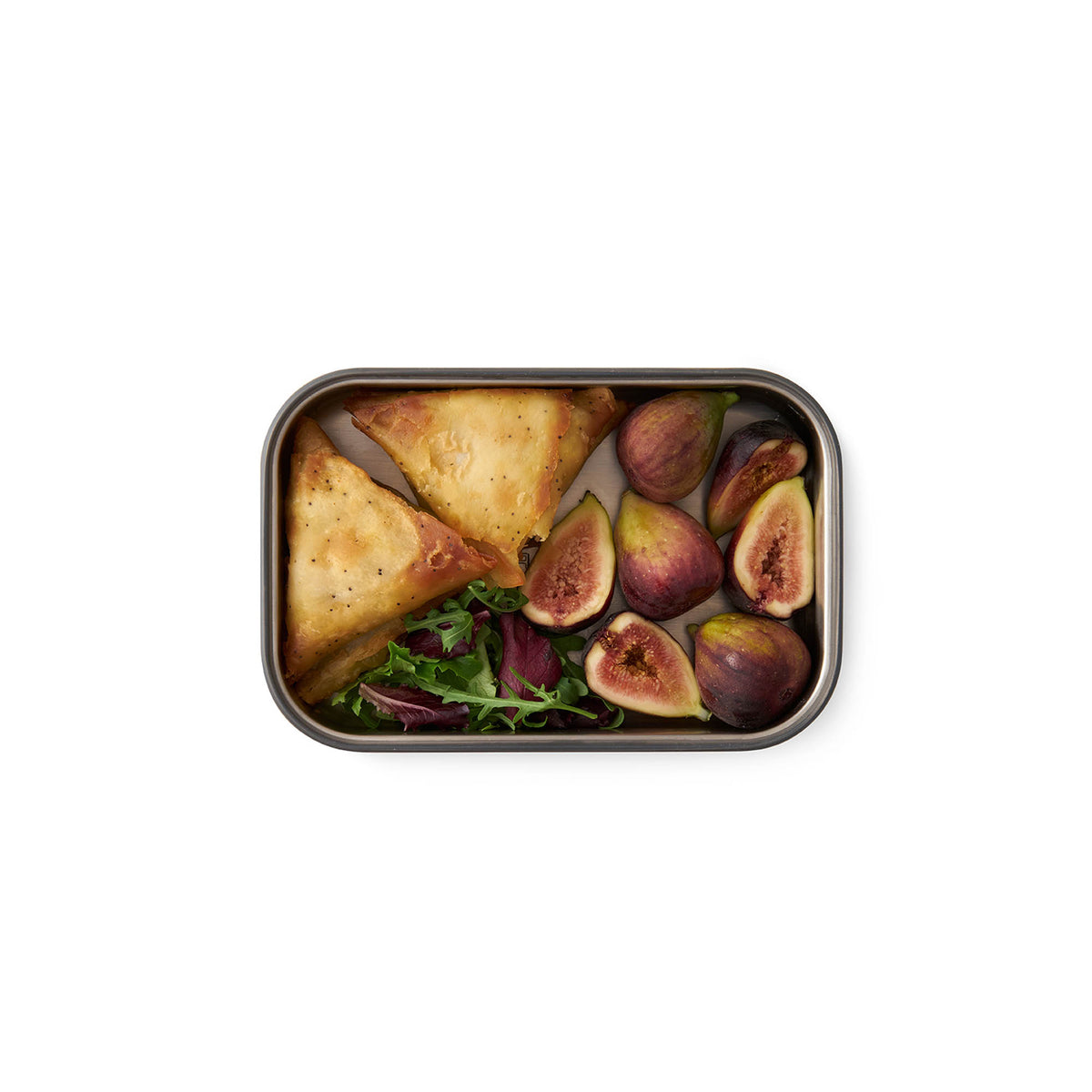 BLACK+BLUM 900ML lunchbox with sandwich compartment and olive section, durable food storage container.