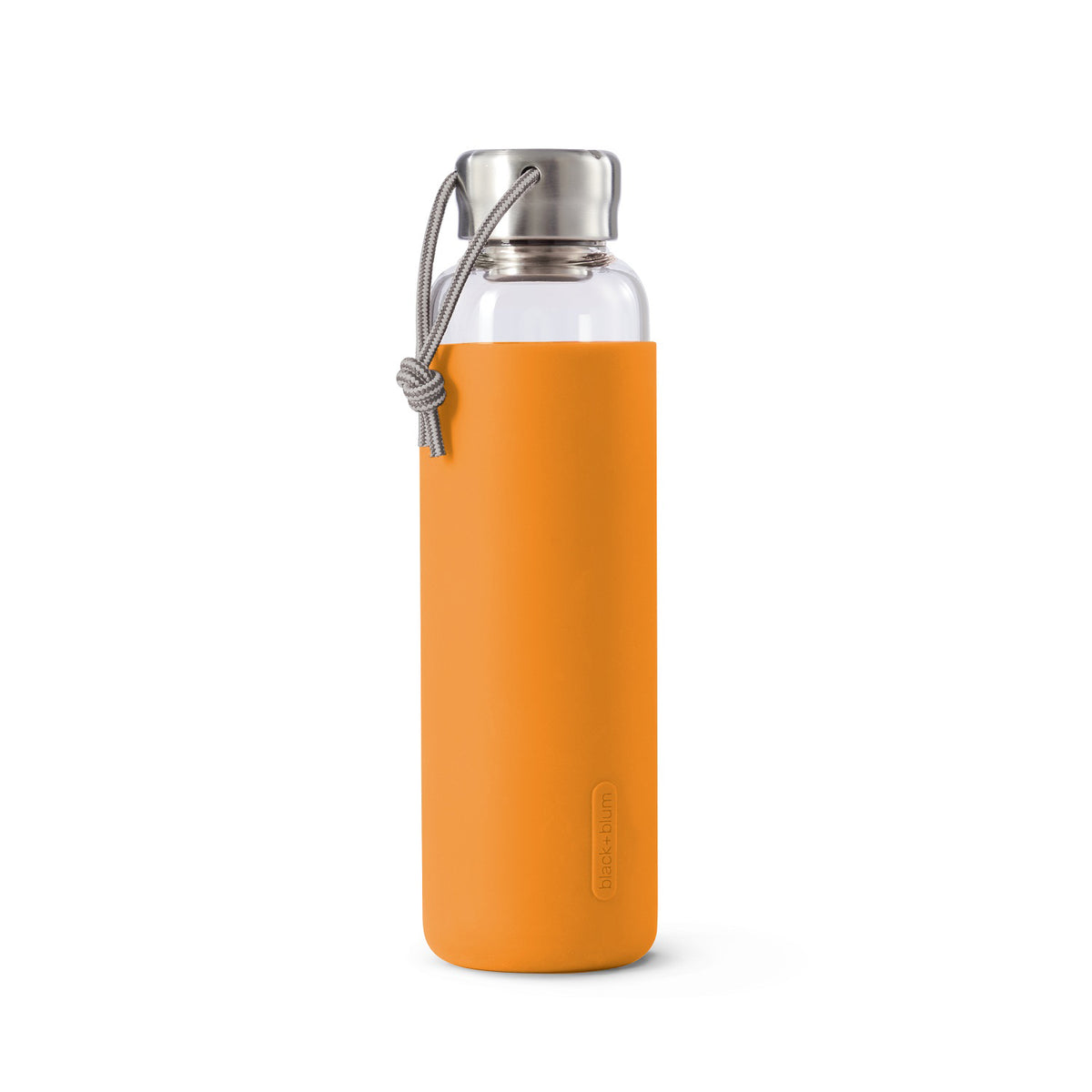 BLACK+BLUM TO-GO Glas Trinkflasche ocean blue, 600ml with sleek design and secure lid, ideal for hydration on the go.