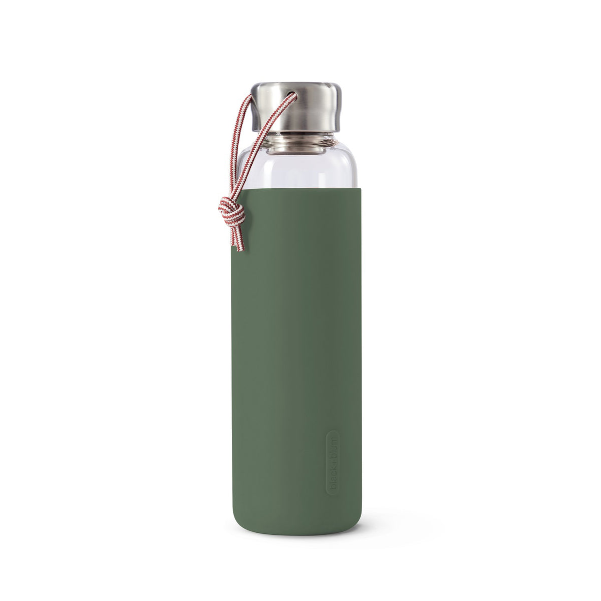 BLACK+BLUM TO-GO Glas Trinkflasche in Ozean color, 600ml, with sleek design and clear glass body for hydration on the go.
