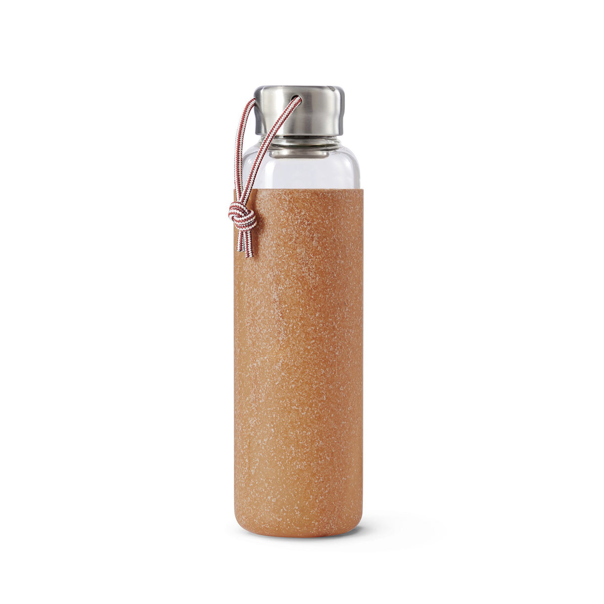 BLACK+BLUM TO-GO Glas Trinkflasche in Ozean color, 600 ML, with a clear glass body and black lid for portable hydration.