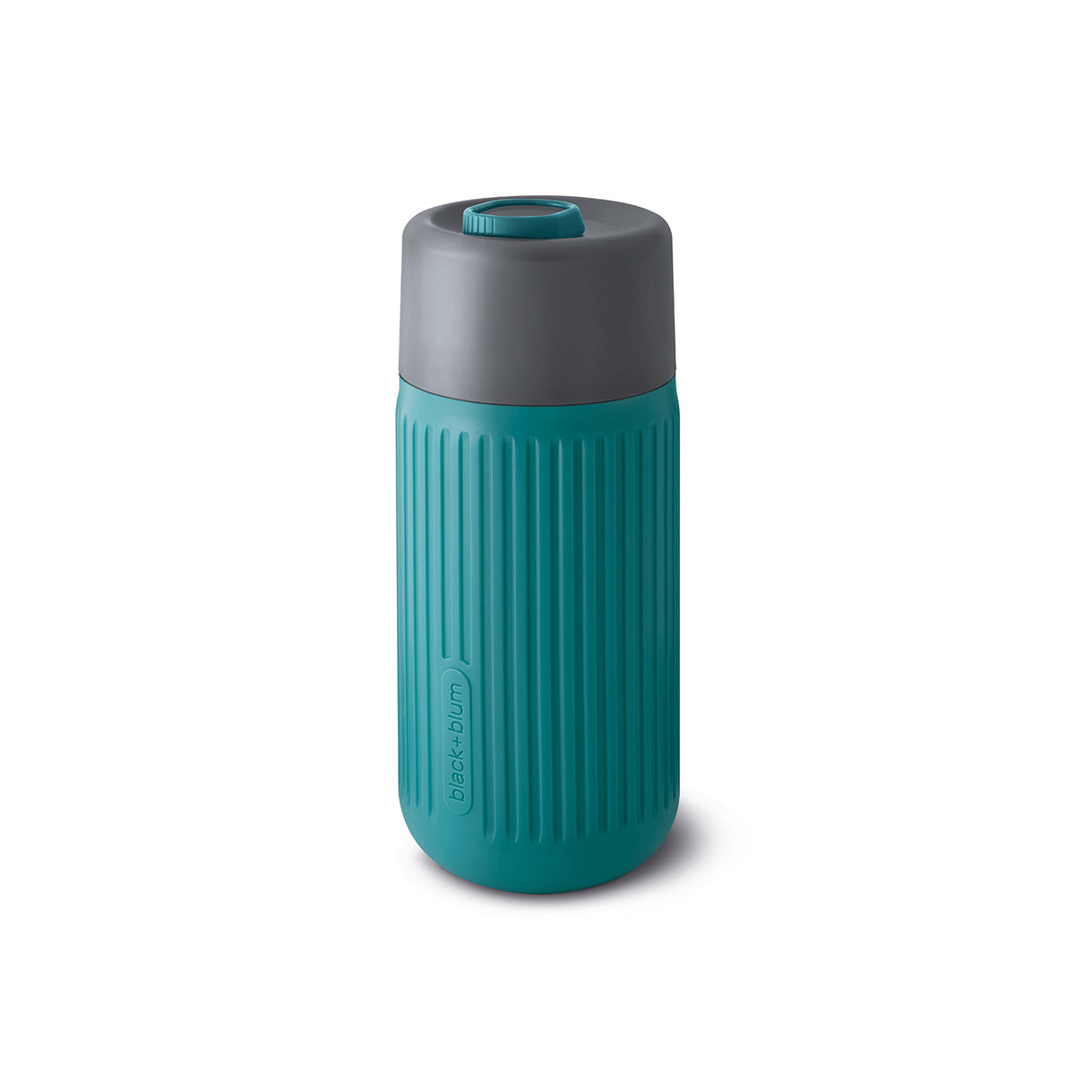 Black+Blum blue TO-GO glass coffee mug with lid, portable reusable Kaffeebecher for hot beverages.