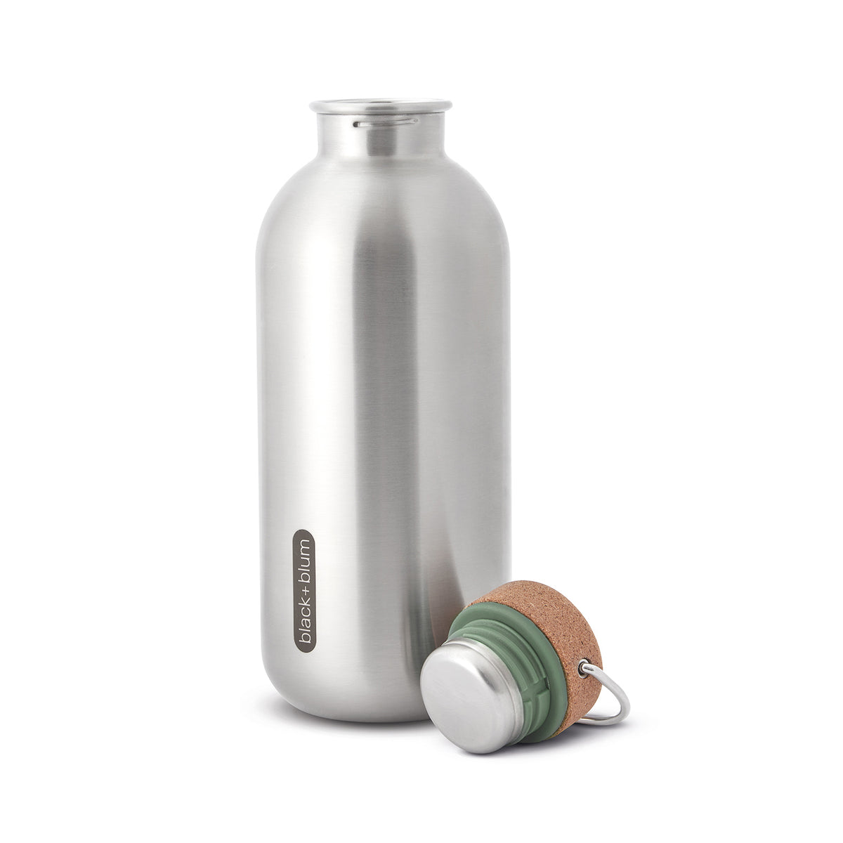 BLACK+BLUM Classic 600ml reusable water bottle with black cap and sleek design, suitable for daily hydration.