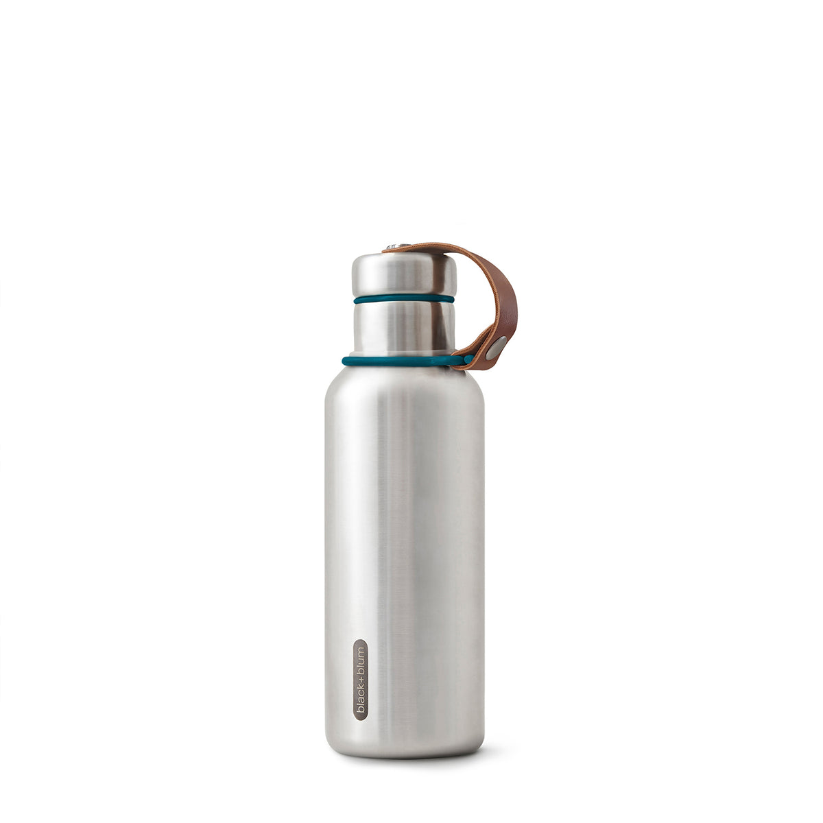 BLACK+BLUM original insulated flask, sleek black design with stainless steel body for hot and cold beverage storage.