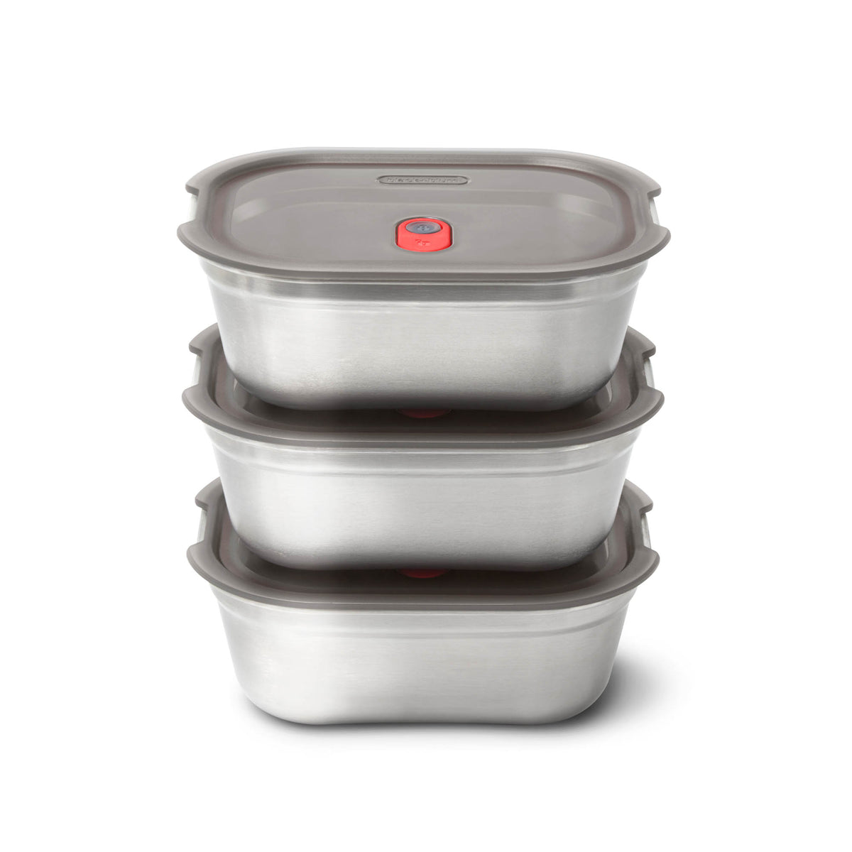 BLACK+BLUM stainless steel multifunctional storage containers, 3-piece set, with secure lids for kitchen organization.