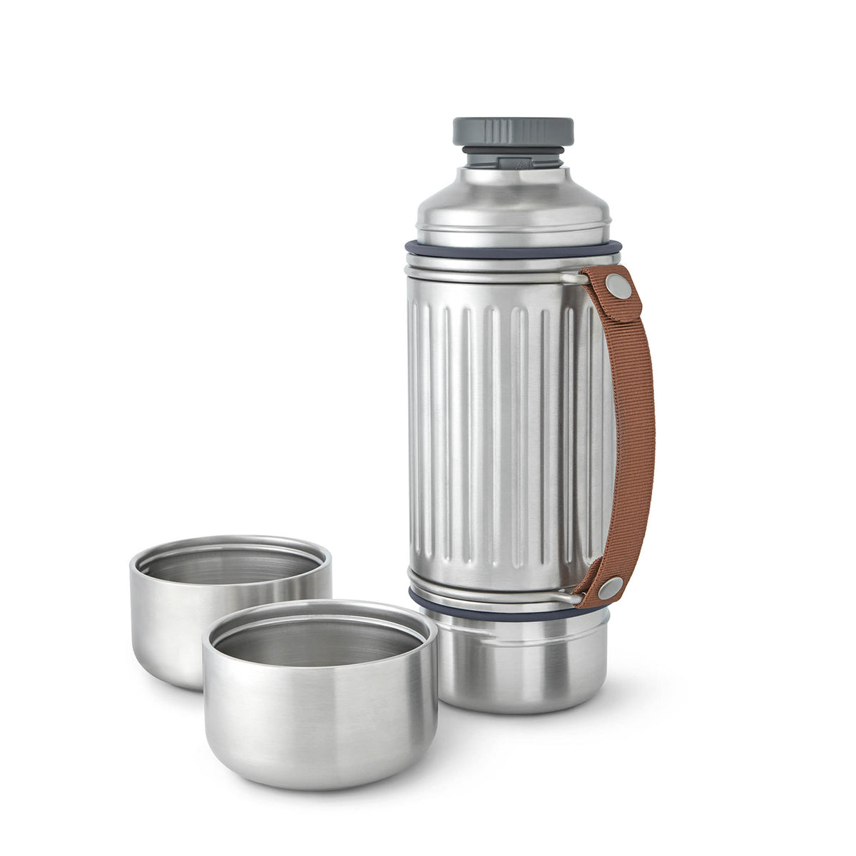 BLACK+BLUM Explorer stainless steel thermokanne, 1-liter capacity, with a sleek design and secure lid for hot and cold beverages.