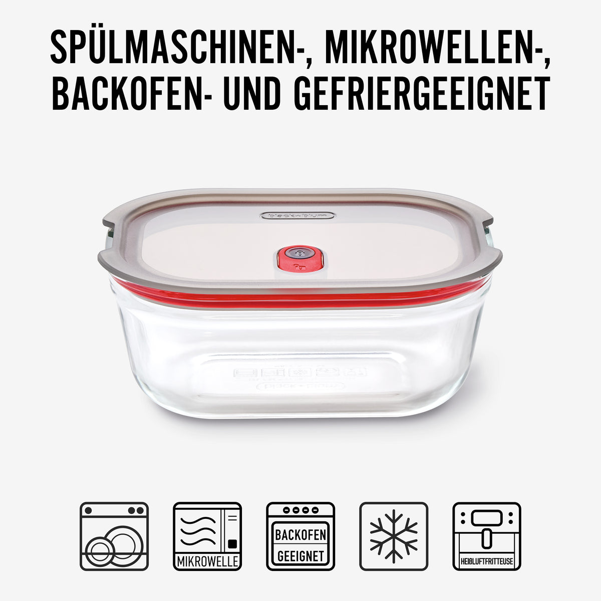 Black+Blum glass multifunction storage jar with airtight lid, ideal for kitchen organization and food storage.