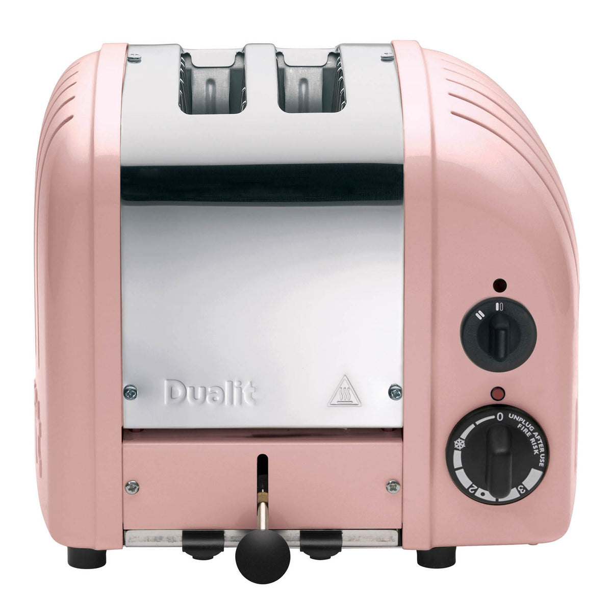 Pink DUALIT NEWGEN toaster with two slots for toasting bread, featuring a sleek modern design.