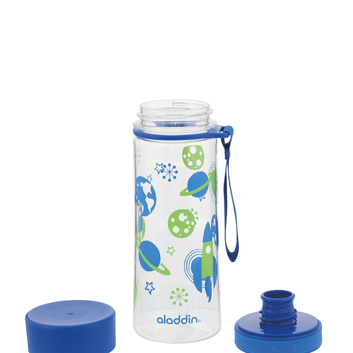 Blue ALADDIN FIRST AVEO Trinkflasche with 350 ml capacity, featuring a sleek design and secure screw-top lid.