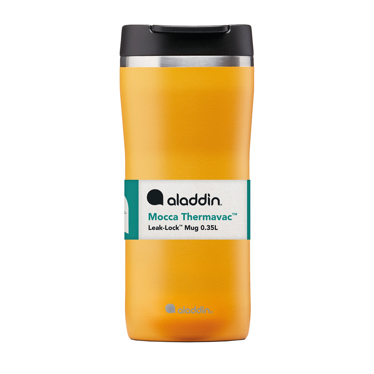 Aladdin Barista thermobecher in sunny yellow with 350ml capacity, featuring a sleek, insulated design for hot and cold drinks.