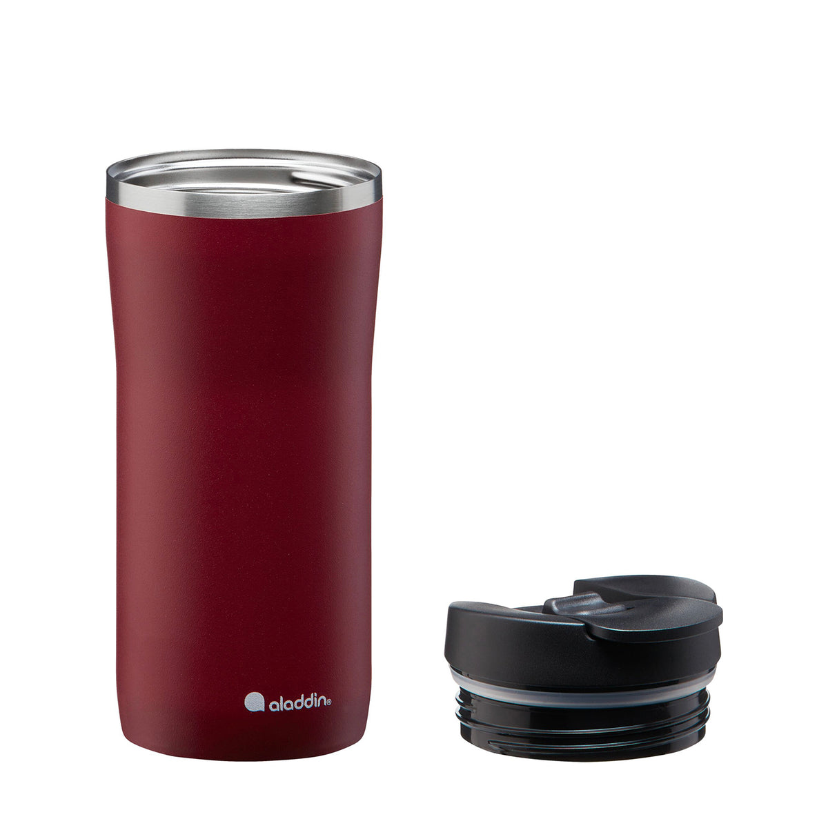 ALADDIN Barista Thermobecher in burgundy, 350 ml, with stainless steel body and spill-proof lid for hot beverages.