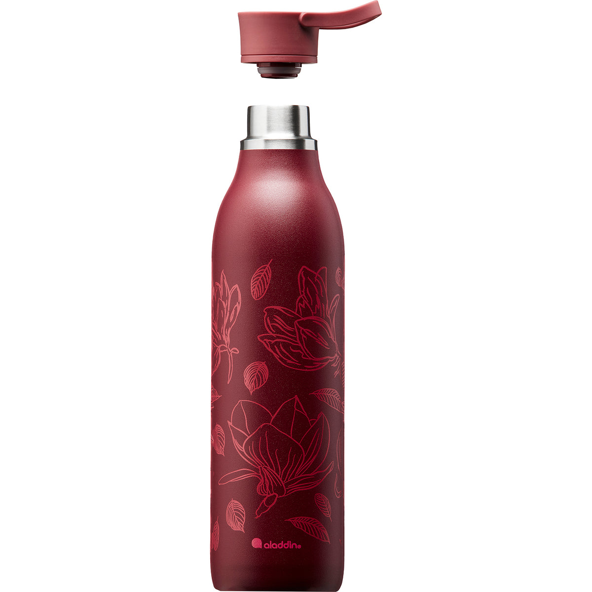 Red ALADDIN City Loop 600ml insulated bottle with a screw-top lid, designed for hot and cold beverages.