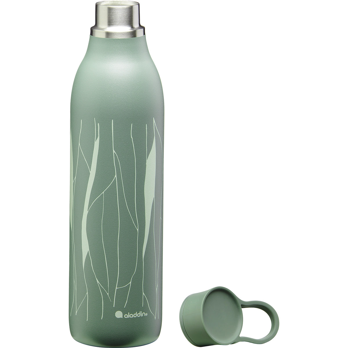 ALADDIN CITY LOOP green 600ml insulated bottle showing the sleek design and screw-on lid for hot or cold beverages.