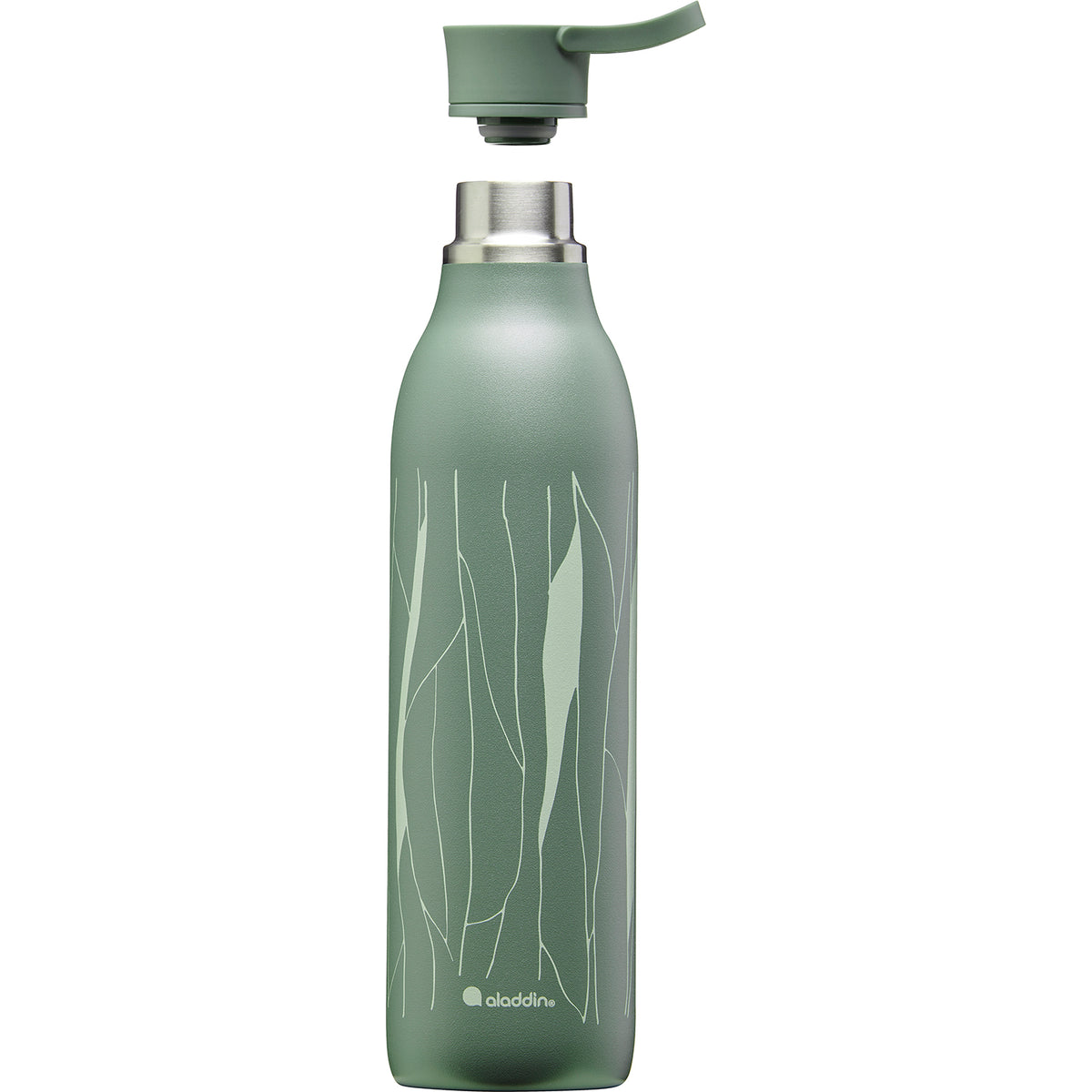 Green ALADDIN City Loop 600ml insulated bottle with a sleek design, ideal for keeping beverages hot or cold.