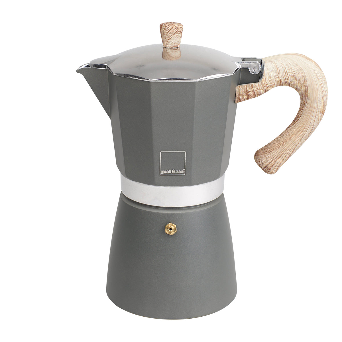 GNALI & ZANI Venezia espresso maker in gray, stovetop coffee pot with classic design and metallic finish.