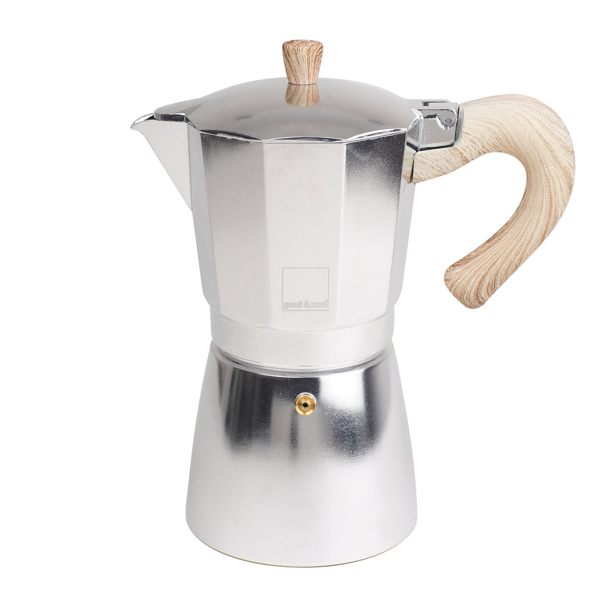 GNALI & ZANI Venezia aluminum espresso maker with two handles and classic design, suitable for stovetop brewing.
