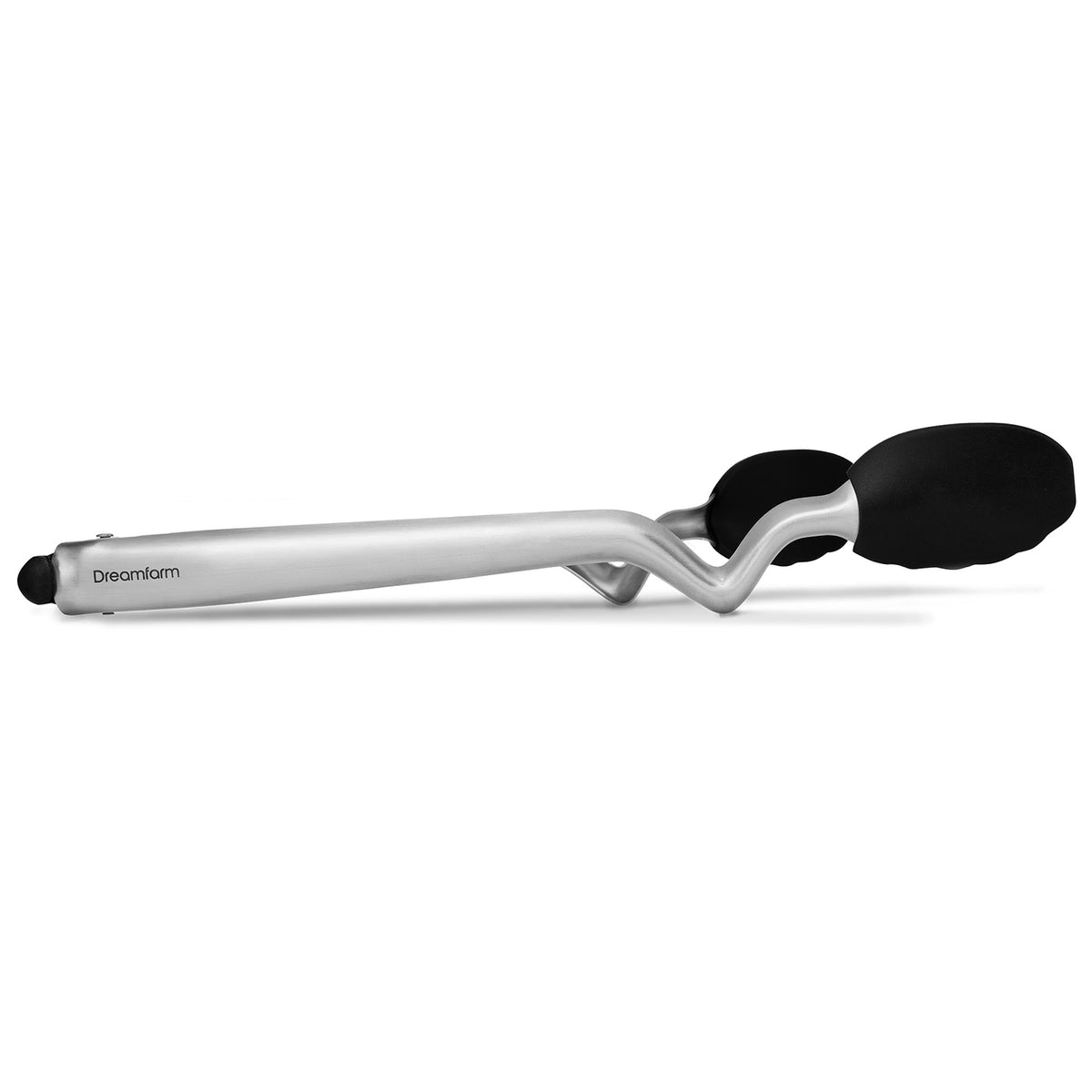DREAMFARM black kitchen tongs, CLONGS brand, stainless steel, with ergonomic handle for cooking and grilling.