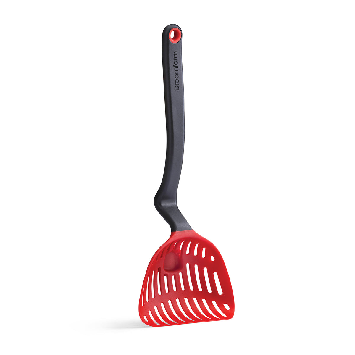 DREAMFARM Schaumkelle inkl. Tropfschale, BIG LEST in stainless steel with black handle for cooking and draining tasks