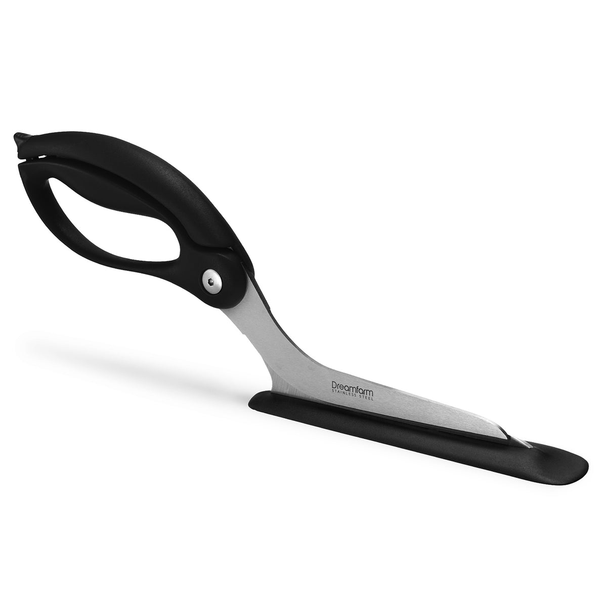 DREAMFARM Pizzaschere SCIZZA with stainless steel blade and ergonomic handle for easy pizza cutting.