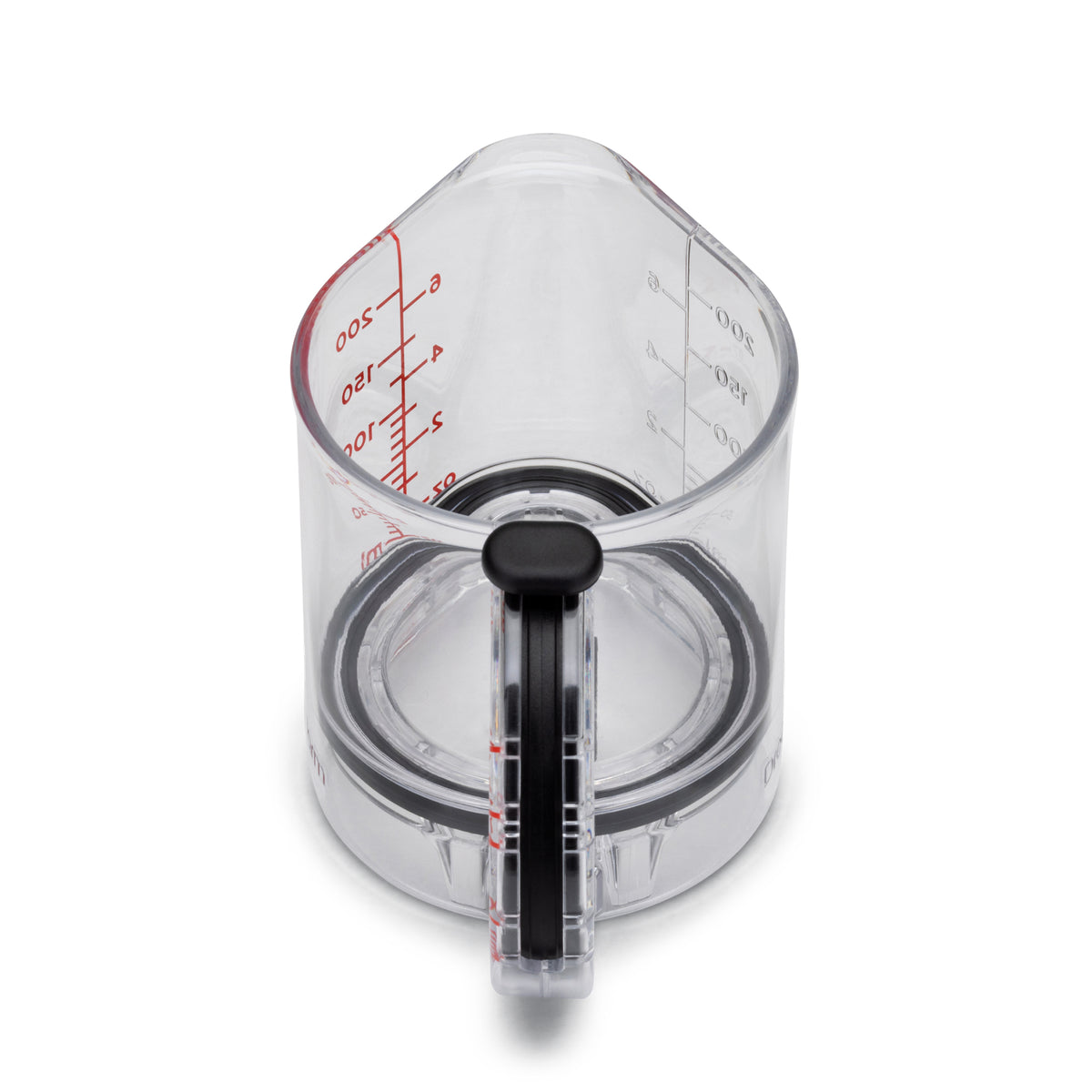 DREAMFARM messbecher measuring cup with clear markings, made of durable plastic, featuring a handle for easy pouring.
