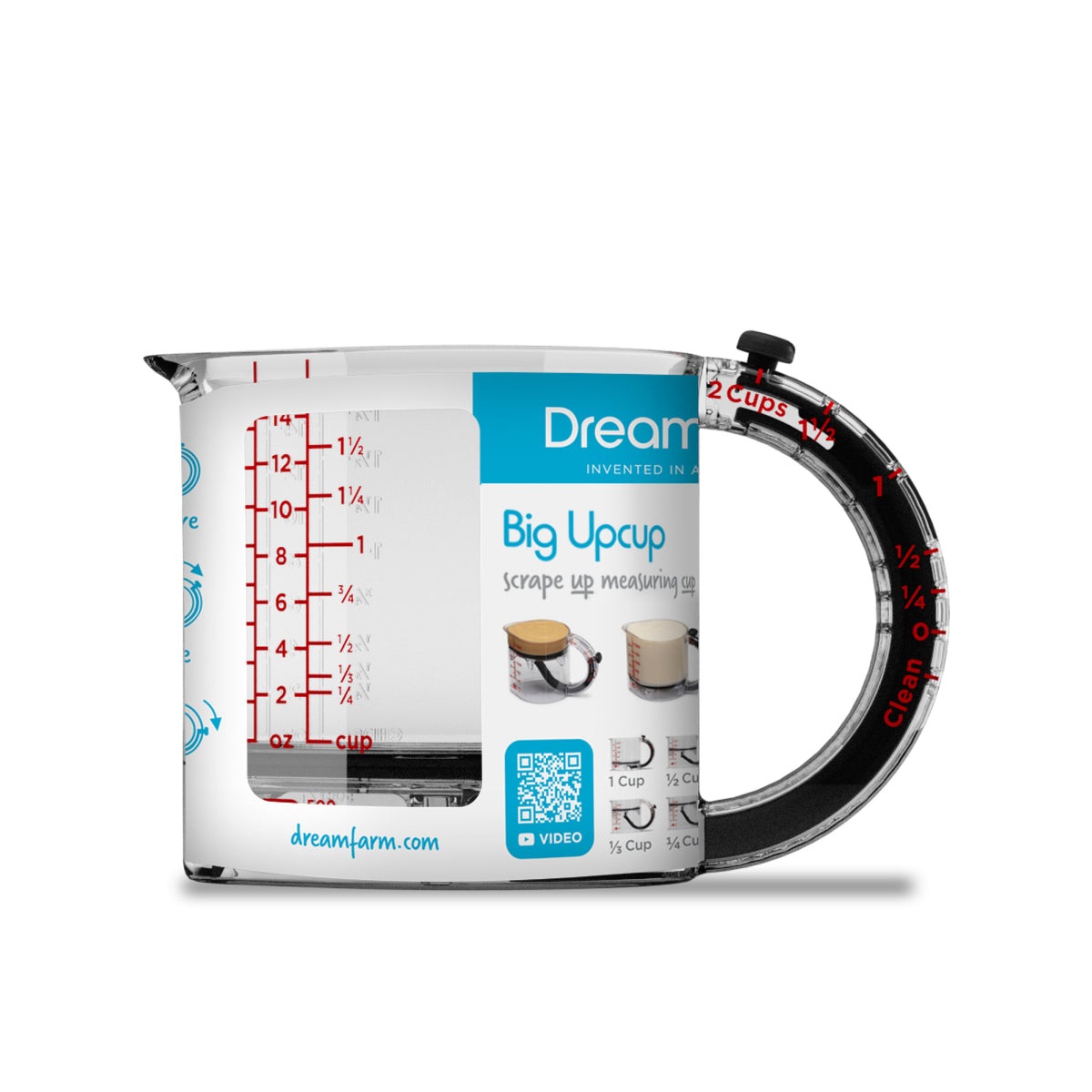 DREAMFARM messbecher measuring cup with clear markings and handle, made of durable plastic for precise liquid measurement.