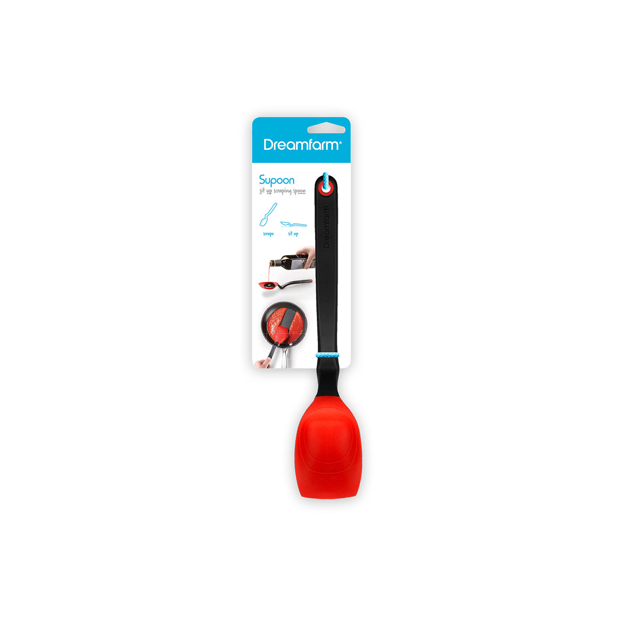 DREAMFARM 3-in-1 Kochlöffel (Spoon) in stainless steel with ergonomic handle for stirring and serving cooking ingredients.