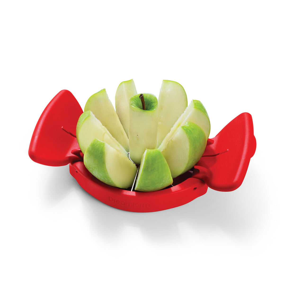 DREAMFARM red apple slicer, FLAPPLE, 12.6 cm, plastic apple corer and cutter, used for easy apple slicing and peeling.