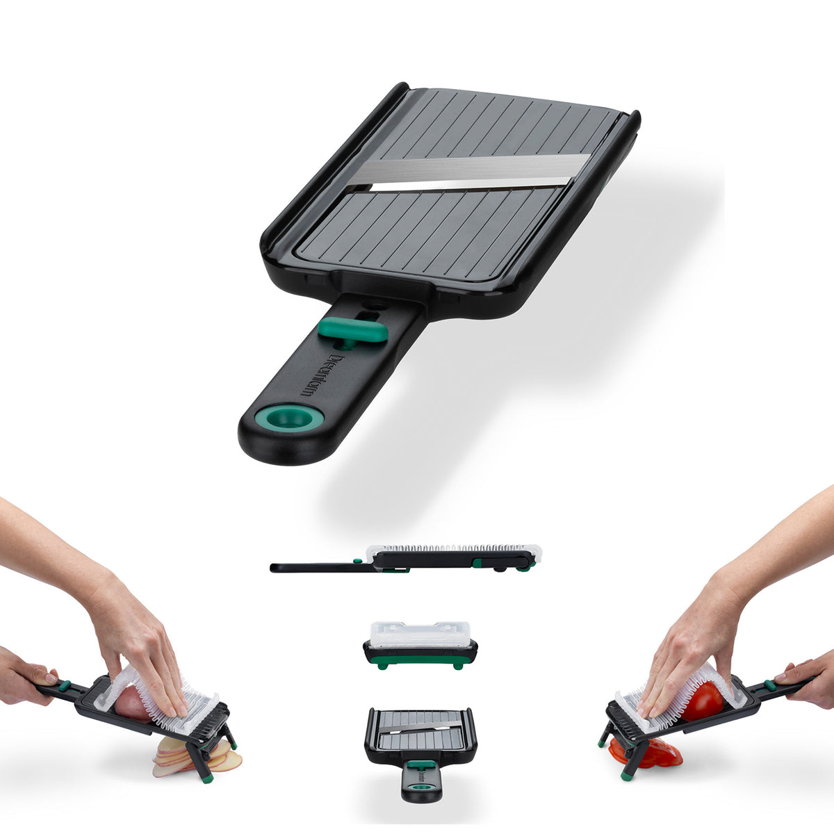 DREAMFARM Küchenreibe NOCUTU in grün, 28,5 cm, with stainless steel grating surface for efficient food preparation.