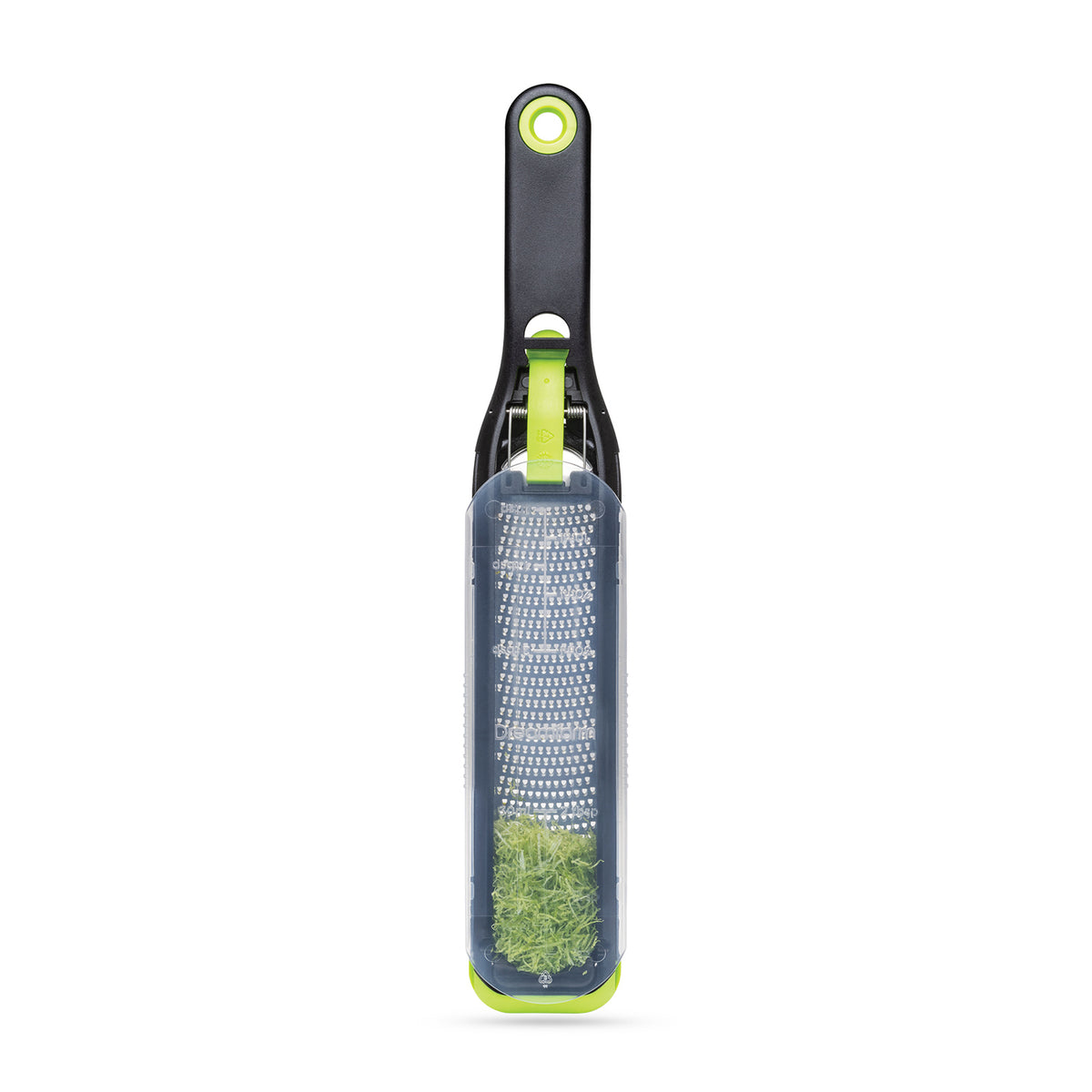 DREAMFARM fine and concave kitchen grater in green with three sides for versatile food grating and zesting.