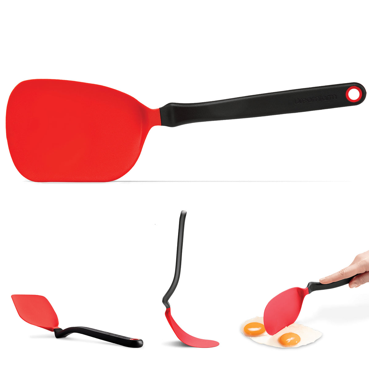 DREAMFARM mini chopula black kitchen spatula, compact kitchen wender with a black handle, ideal for cooking and flipping.