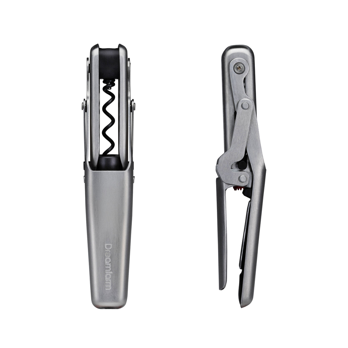 DREAMFARM stainless steel corkscrew with 17.5 cm length, designed for opening wine bottles.