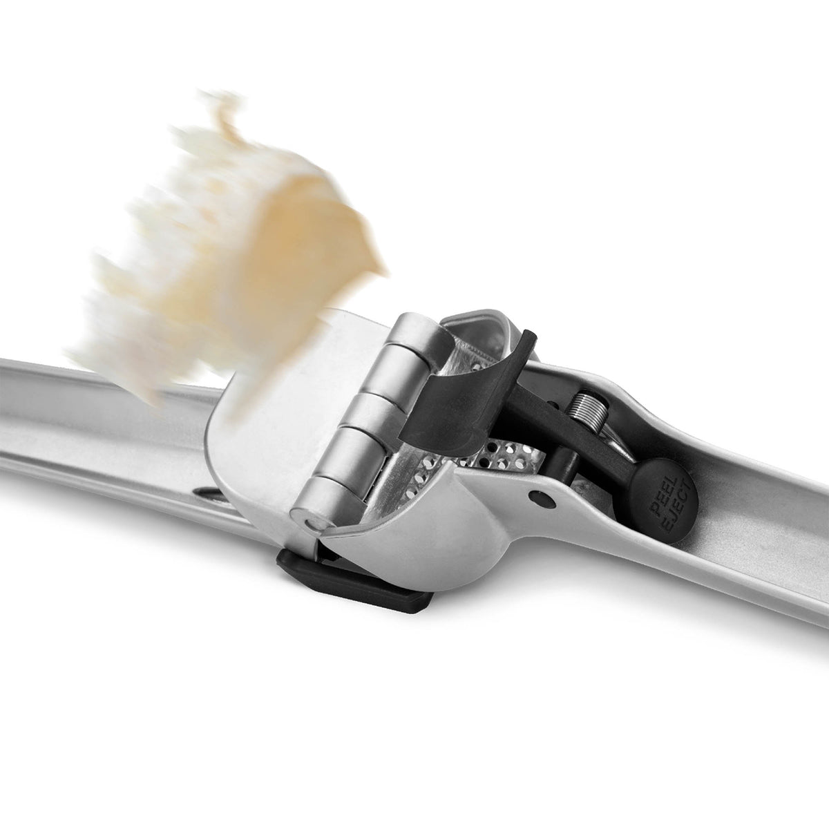 DREAMFARM GARJECT garlic press made of stainless steel, with a ergonomic handle for easy garlic crushing.